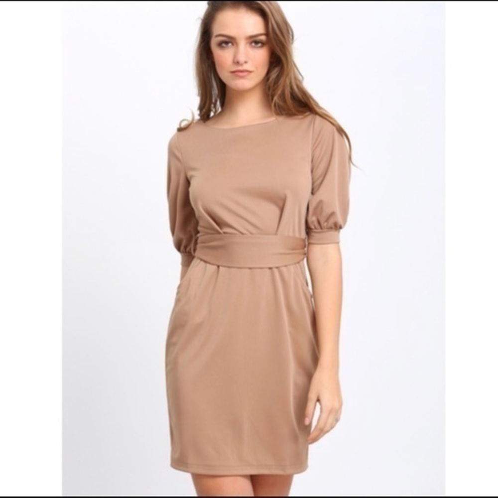 Tan 3/4 sleeved mini dress size small